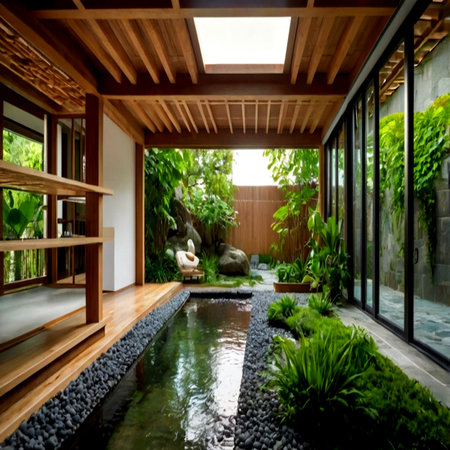Interior design of a modern villa in the tropics.の写真素材