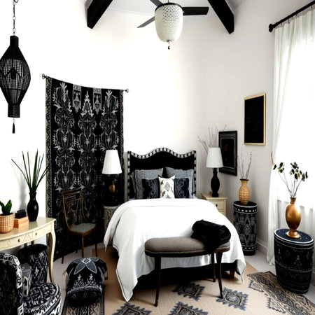 Luxury bedroom with black and white decor. 3d renderの写真素材
