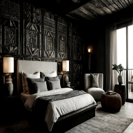 Luxury bedroom interior in dark tones. 3D rendering.の写真素材