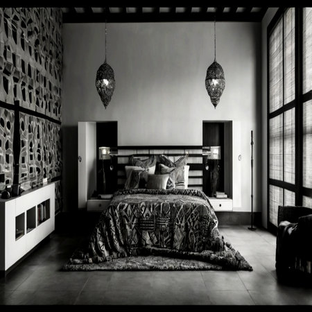 Luxury bedroom. Black and white photo.の写真素材