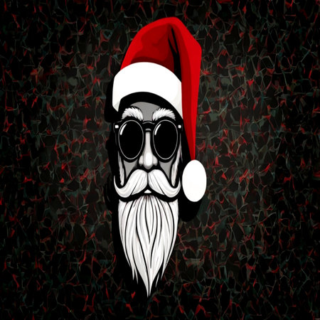 Santa claus with beard and sunglasses on dark background. Vector illustration.の写真素材