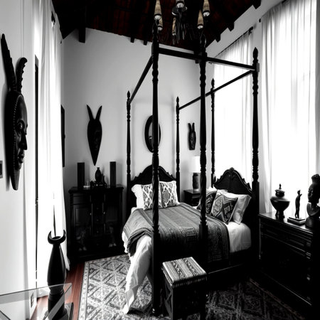 Luxury bedroom interior in black and white tone. Bedroom furniture.の写真素材