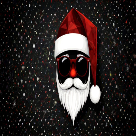 Santa claus hipster with red sunglasses and beard on dark backgroundの写真素材