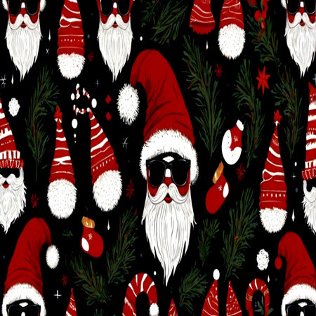 Seamless pattern with Santa Claus and Christmas decorations. Vector illustration.の写真素材