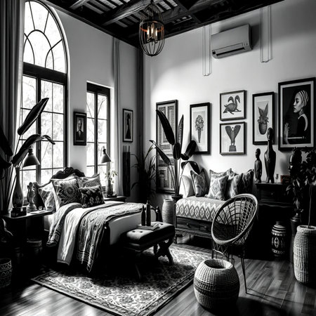 Luxury bedroom in black and white, interior design concept.の写真素材