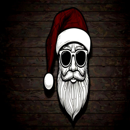 Santa Claus hipster with beard and sunglasses on wooden background. Vector illustration.の写真素材