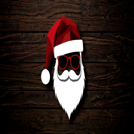 Santa Claus hat and beard on a wooden background. Eps 10 vector file.の写真素材