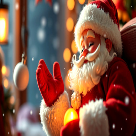 Santa Claus with a candle in his hand. Christmas and New Year concept.の写真素材