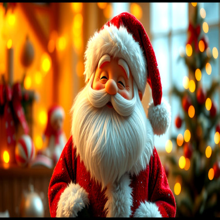 Santa Claus in a room decorated for Christmas. 3d rendering.の写真素材