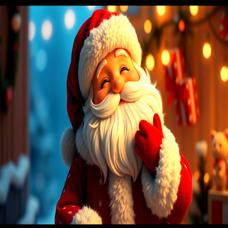 santa claus with christmas lights on background. 3d rendering