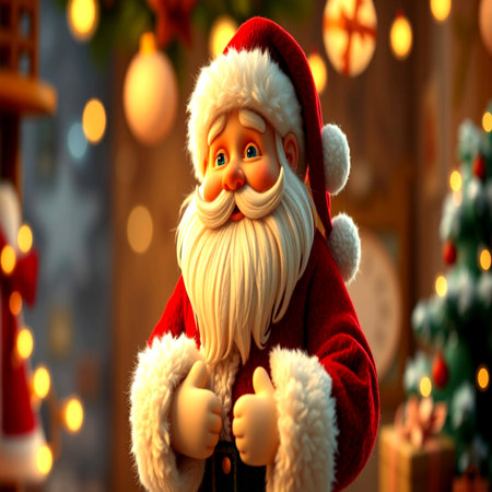 Santa Claus with Christmas tree in the background. 3d illustration.の写真素材
