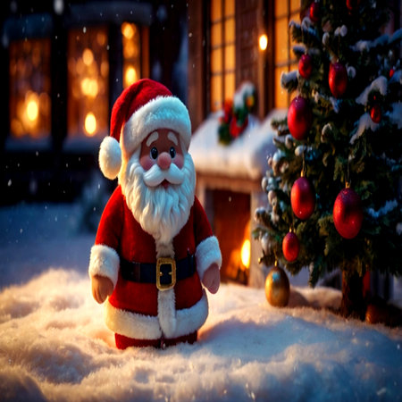 Santa Claus on the background of a Christmas tree and garlands.の写真素材