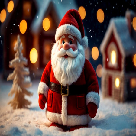 Santa Claus in the village. Christmas and New Year holiday concept.の写真素材