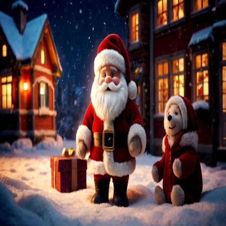 Santa Claus in the city at night. Christmas background.の写真素材