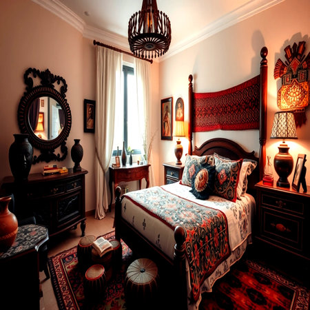 Luxury bedroom in classic style with antique furniture and mirror.の写真素材