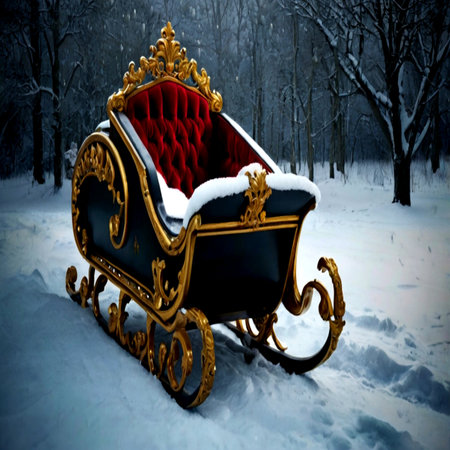 Wooden carriage in the winter park. Christmas and New Year background.の写真素材