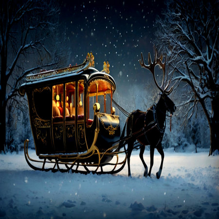 Carriage in the winter forest. Christmas and New Year concept.の写真素材