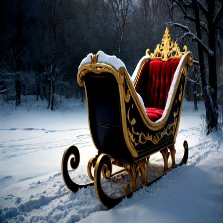 Santa Claus sleigh covered with snow in winter park. Christmas backgroundの写真素材
