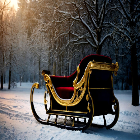 Santa Claus sleigh in the winter forest. Christmas and New Year concept.の写真素材