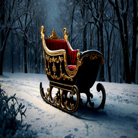 Christmas sleigh in the winter forest. Christmas background. Copy space.の写真素材