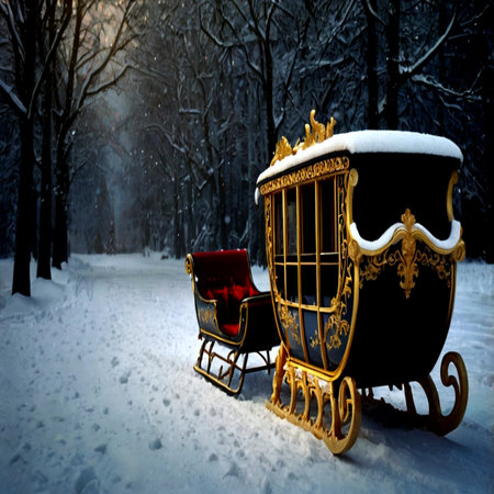 Carriage in the winter forest. Carriage in the snow.の写真素材