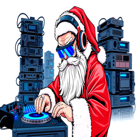 Santa Claus playing music on a turntable. Vector illustration.の写真素材
