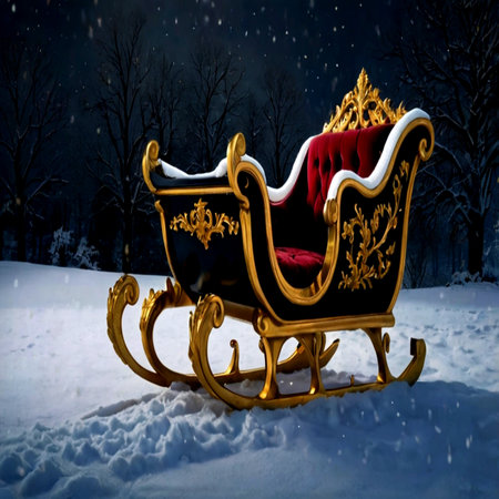 Santa Claus sleigh in winter forest at night. Christmas background.の写真素材