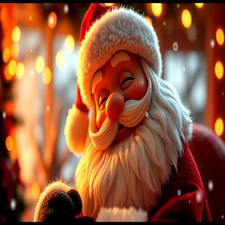 santa claus with christmas lights on background, 3d illustrationの写真素材