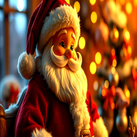 Santa Claus doll on the background of Christmas decorations. Christmas and New Year concept.の写真素材