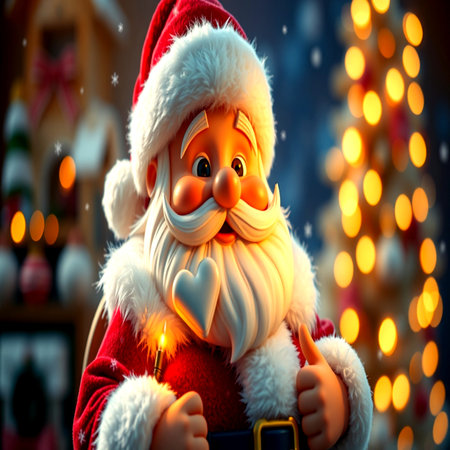 Santa Claus with Christmas tree on background. Christmas and New Year concept.の写真素材