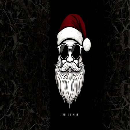Santa Claus head with beard and sunglasses on black background.の写真素材