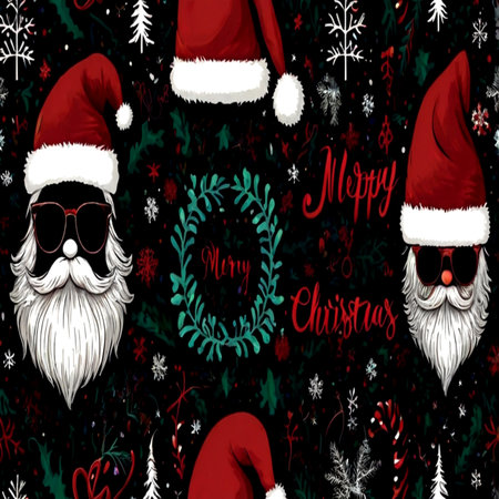 Christmas seamless pattern with Santa Claus in sunglasses, beard and mustaches. Vector illustration.の写真素材