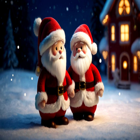 santa claus and santa claus in the winter forestの写真素材
