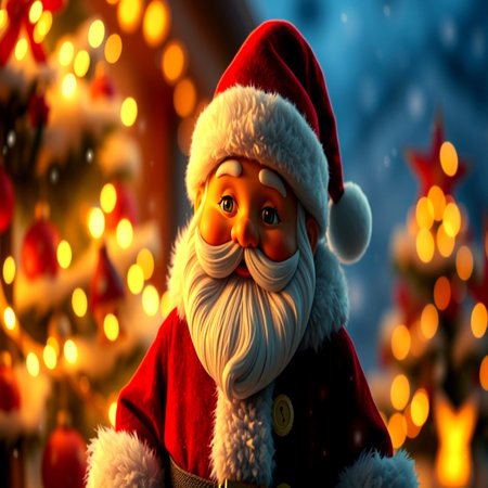 Santa Claus doll in front of a Christmas tree. Christmas background.の写真素材