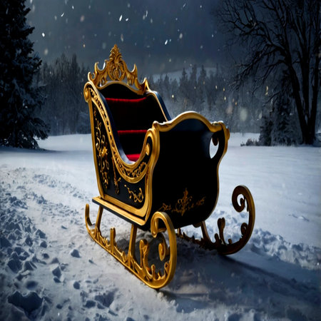 Santa Claus sleigh in the winter forest. Christmas and New Year concept.の写真素材