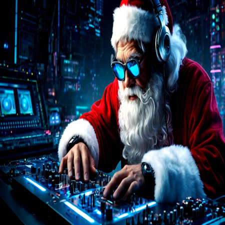 Santa Claus playing music at the nightclub. Christmas and New Year concept.の写真素材