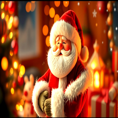 Santa Claus with gift boxes on the background of the Christmas tree.の写真素材