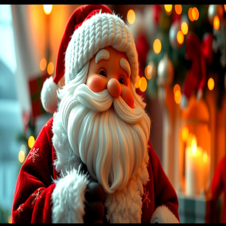 Santa Claus in a room decorated for Christmas and New Year holidays.の写真素材