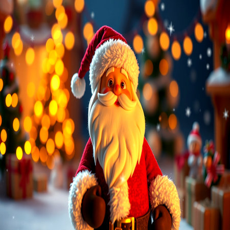 Santa Claus doll with Christmas tree on background. Merry Christmas and Happy New Year.の写真素材