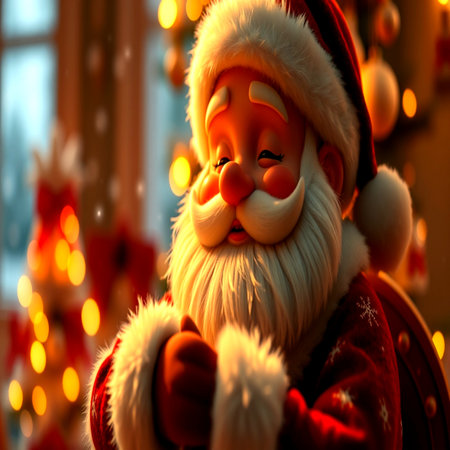 Santa Claus in a room with Christmas decorations. Christmas and New Year concept.の写真素材