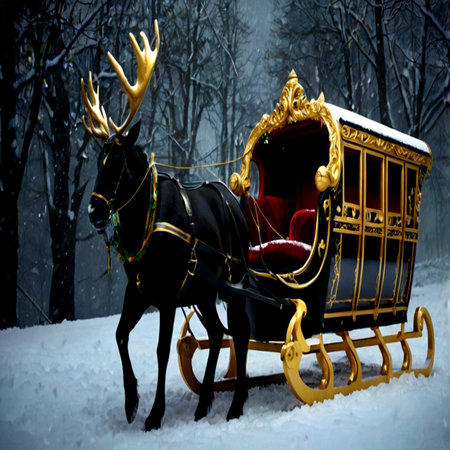 Horse-drawn carriage in the winter forest. Christmas background.の写真素材
