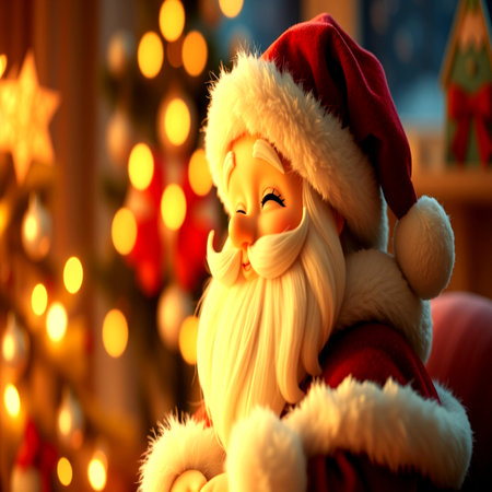 Santa Claus doll with christmas tree and bokeh background.の写真素材