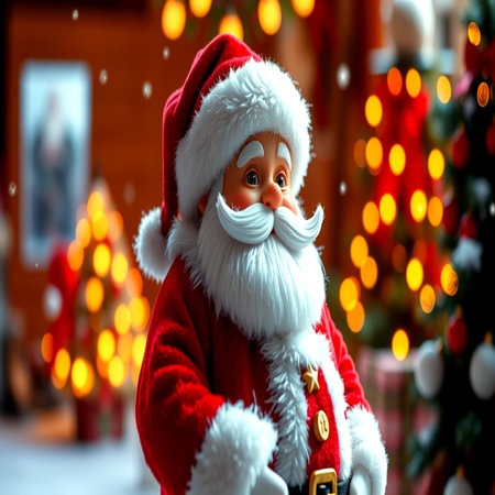 Santa Claus doll in front of the christmas tree. Christmas concept.の写真素材