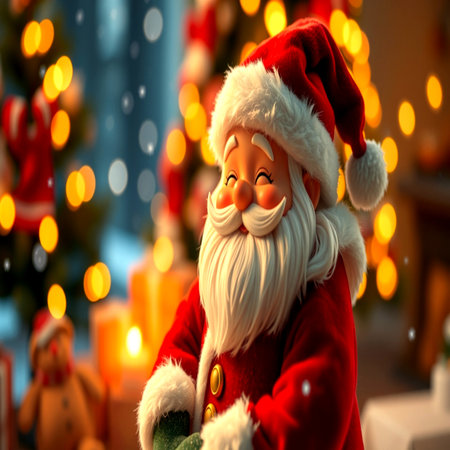 Santa Claus toy on Christmas tree background. Christmas and New Year concept.の写真素材