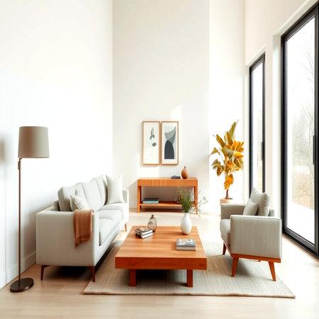 interior of modern living room with sofa and table, 3d renderの写真素材