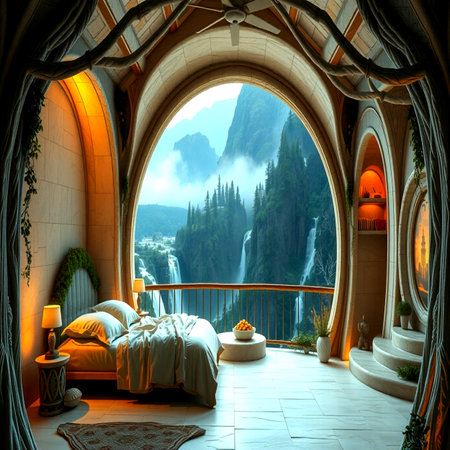 Luxury room interior with beautiful view. 3d renderの写真素材