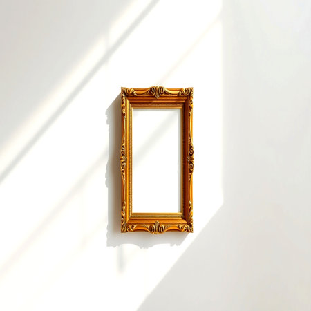 Empty picture frame on white wall. 3D render. Mock upの写真素材