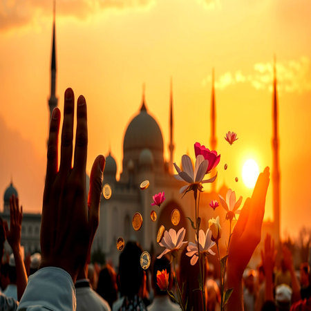 Silhouette of people raising their hands to worship.の写真素材