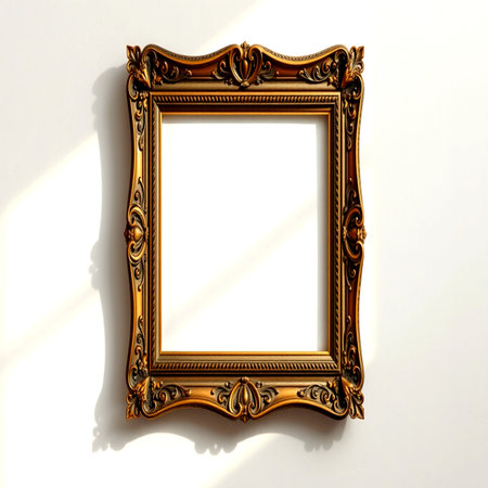 antique golden picture frame on white background. 3d render illustrationの写真素材