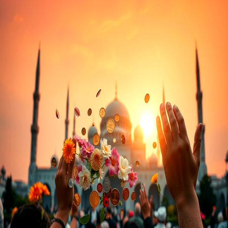 Silhouette of people praying and worship at the mosque.の写真素材